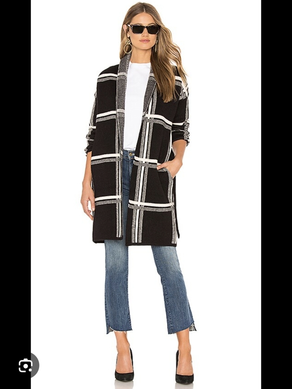 Black Plaid Open-Front Women's Sweater Cardigan